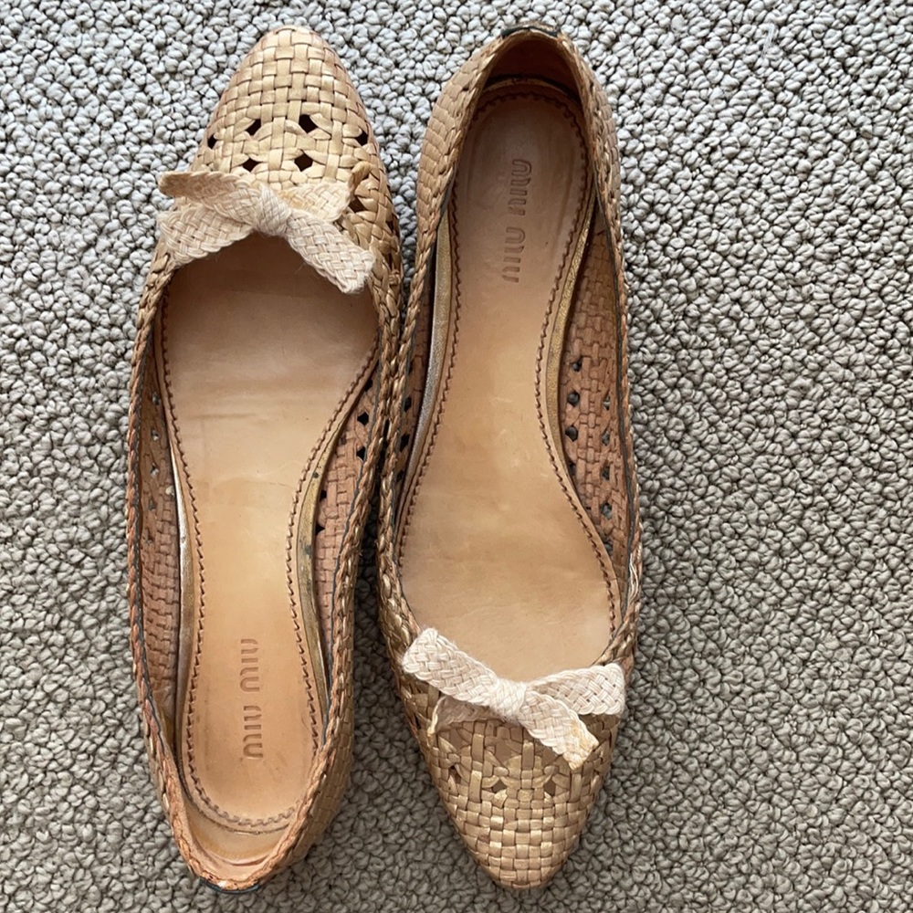 Miu miu leather basketweave flats